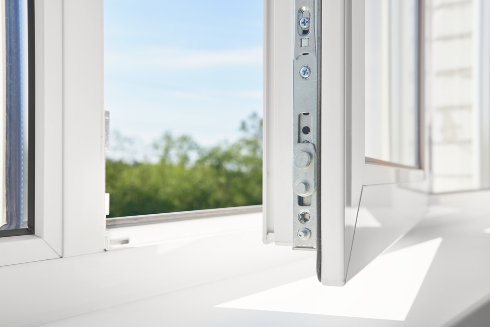 Pvc,window,frame,open,closeup,view.,bottom,window,frame,detail.